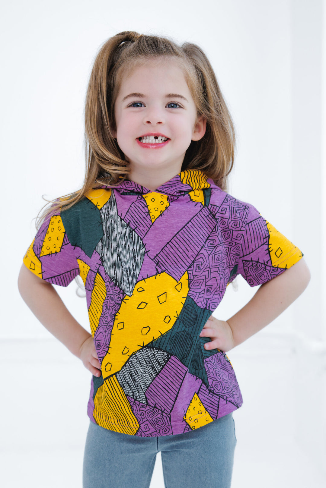 Nightmare Before Christmas Sally Girls' Cosplay Short Sleeve Hooded T-Shirt Patchwork Multi