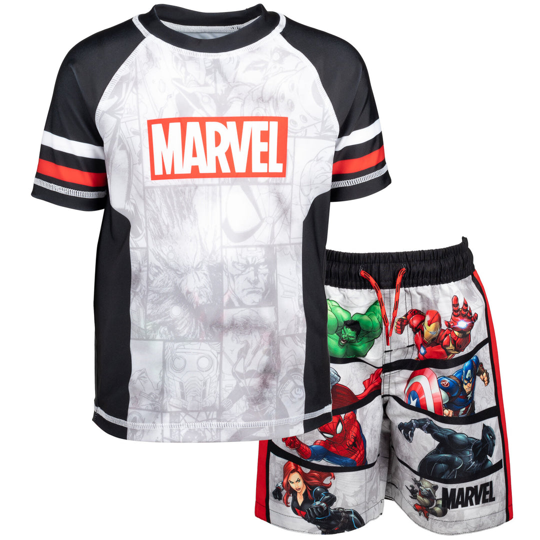 Marvel Avengers Captain America Swimwear 2-Piece Rash Guard and Trunks Set Grey