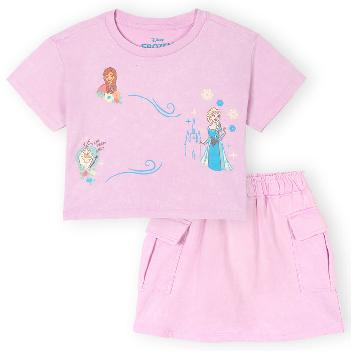 Frozen Girls' 2-Piece Mineral Wash Tee and Skort Set Purple Elsa