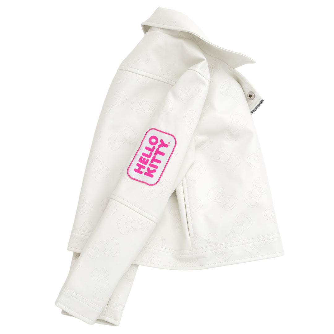 Hello Kitty Girls' Zip-Up Leather Jacket White