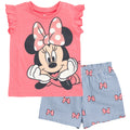 Disney Minnie Mouse Girls' Graphic T-Shirt and Chambray Shorts Set Pink Stripe