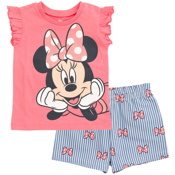 Disney Minnie Mouse Girls' Graphic T-Shirt and Chambray Shorts Set Pink Stripe