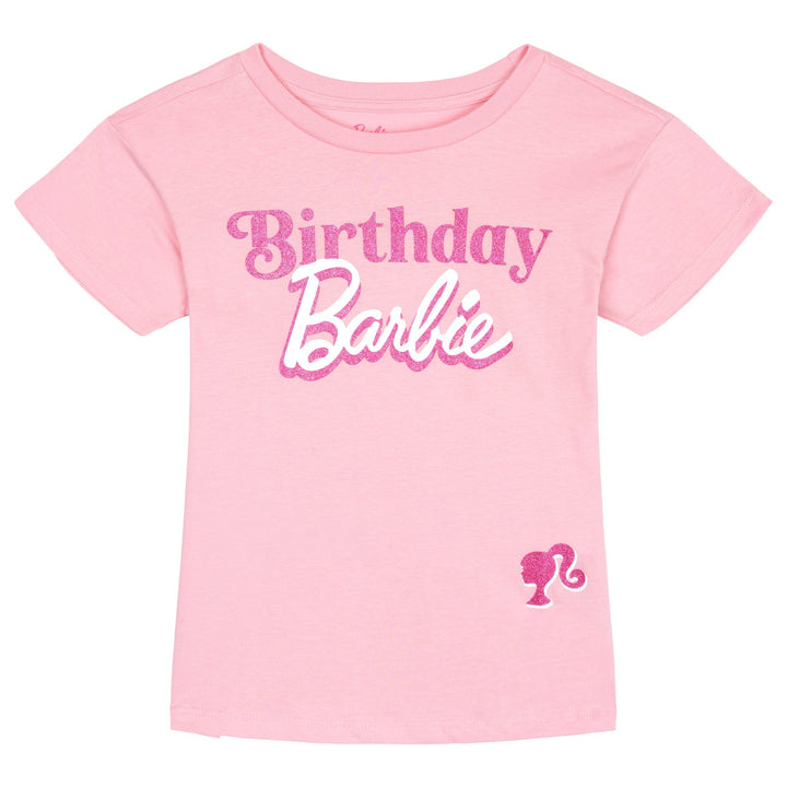 Barbie Girls' Short Sleeve T-Shirt Pink Hot Pink Glitter
