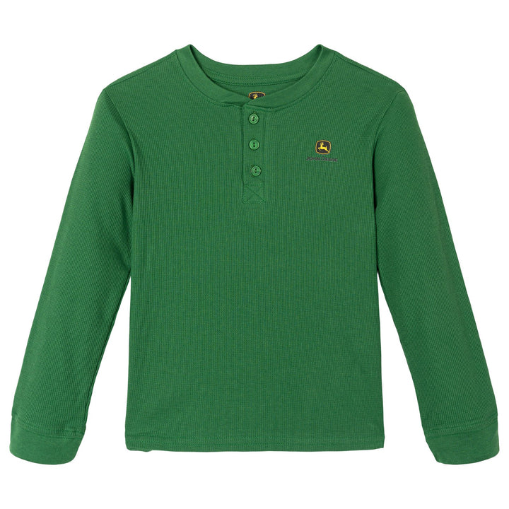 John Deere Boys' Waffle Knit Henley Shirt Classic Green