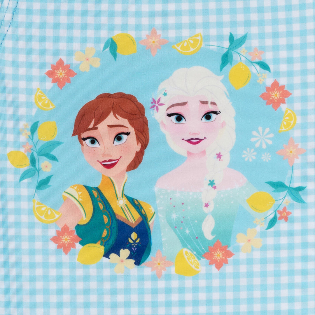 Frozen Girls' One Piece Swimsuit and Bucket Hat Set Light Blue Anna Elsa