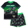 Monster Jam Grave Digger UPF 50+ 2-Piece Rash Guard and Swim Trunks Set Black