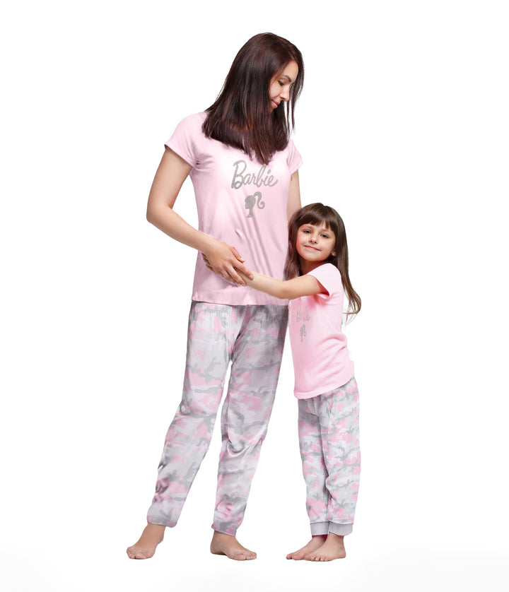 Barbie Girls' 2-Piece Pajama Shirt and Pants Set Rose Pink Camo