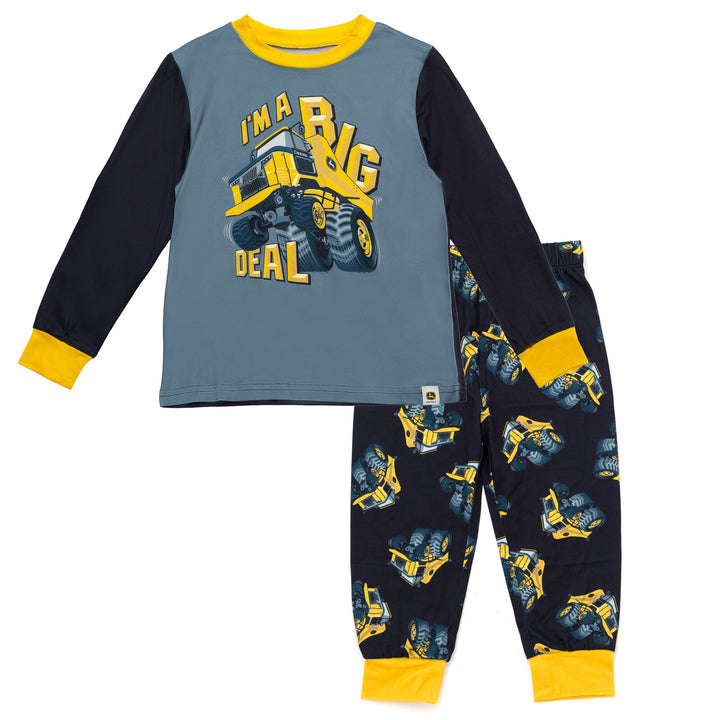 John Deere Boys' Pajama Shirt and Pants Set Charcoal Black