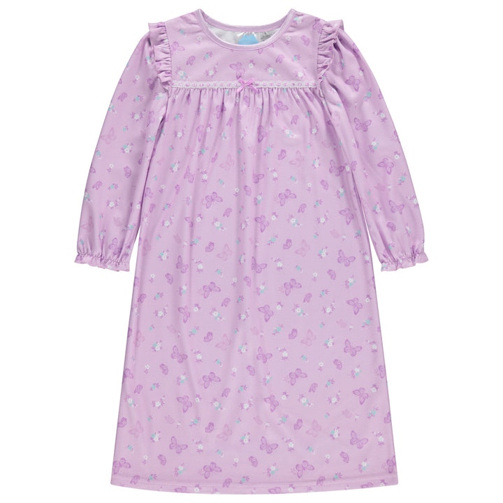 Dreamwave Girls' Long Sleeve Pajama Nightgown Lavender Butterfly