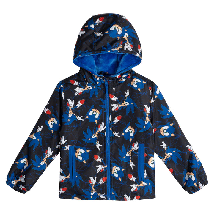 SEGA Sonic the Hedgehog Boys' Fleece Lined Rain Jacket Black Blue