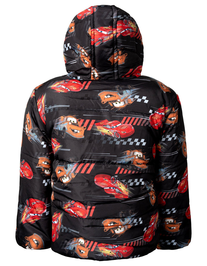 Cars Boys' Hooded Zip-Up Puffer Coat Striped McQueen Mater