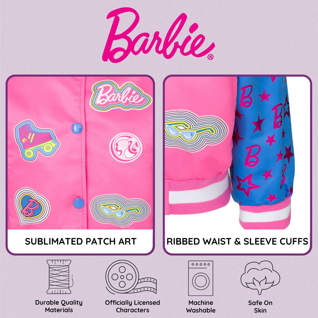 Barbie Girls' Varsity Bomber Jacket Pink Blue Foil