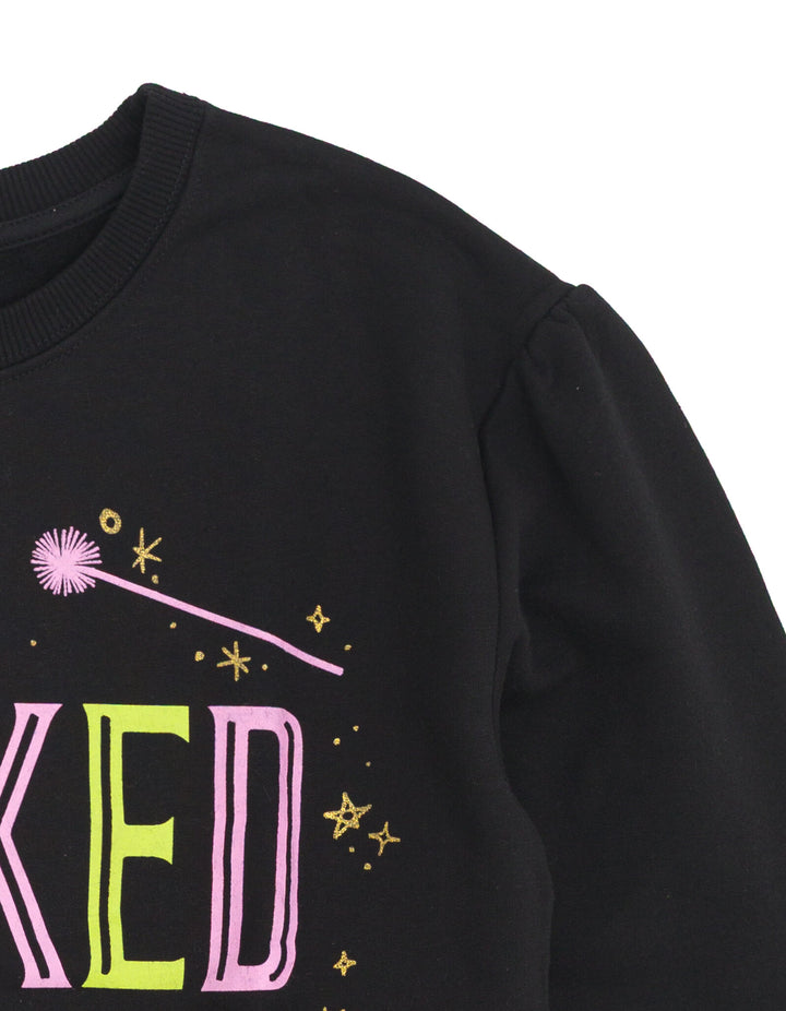 Wicked 2-Piece Fleece Sweatshirt and Flare Leggings Set Black Neon Sparkle