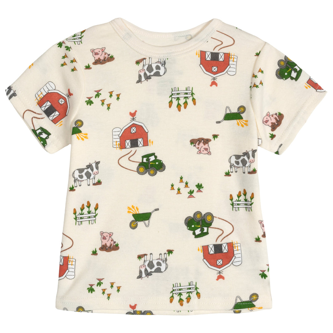 John Deere Boys' 2-Piece Shortall and T-Shirt Set Sage Green Cream