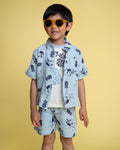Bluey Cotton Gauze Button Down Shirt, T-Shirt and Shorts 3 Piece Outfit Set