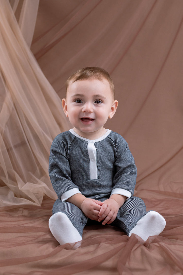 Cozeeme Baby Boy or Girl Footed Sleep N Play Navy White Stripe