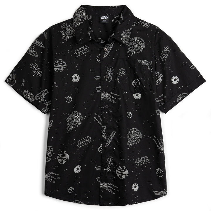 Star Wars Boys' Short Sleeve Button-Down Shirt Space Black