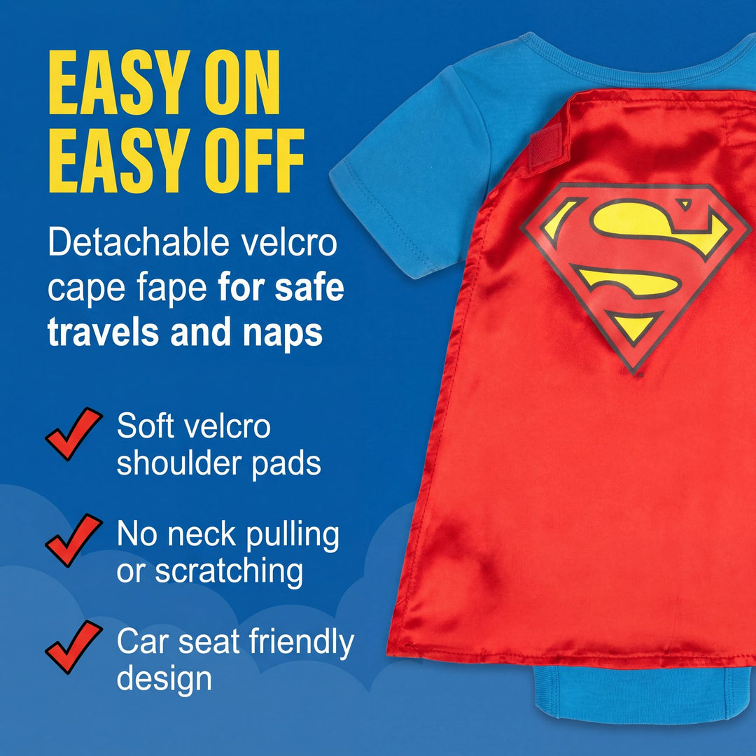 DC Comics Justice League Superman Cosplay 2-Piece Bodysuit and Cape Set Blue Red