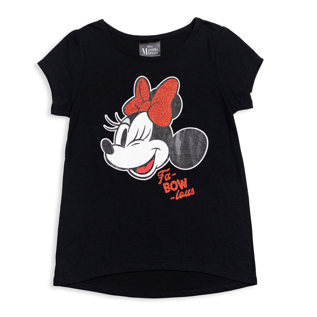 Minnie Mouse Girls' 2-Pack Glitter Tees Black White Polka Dot