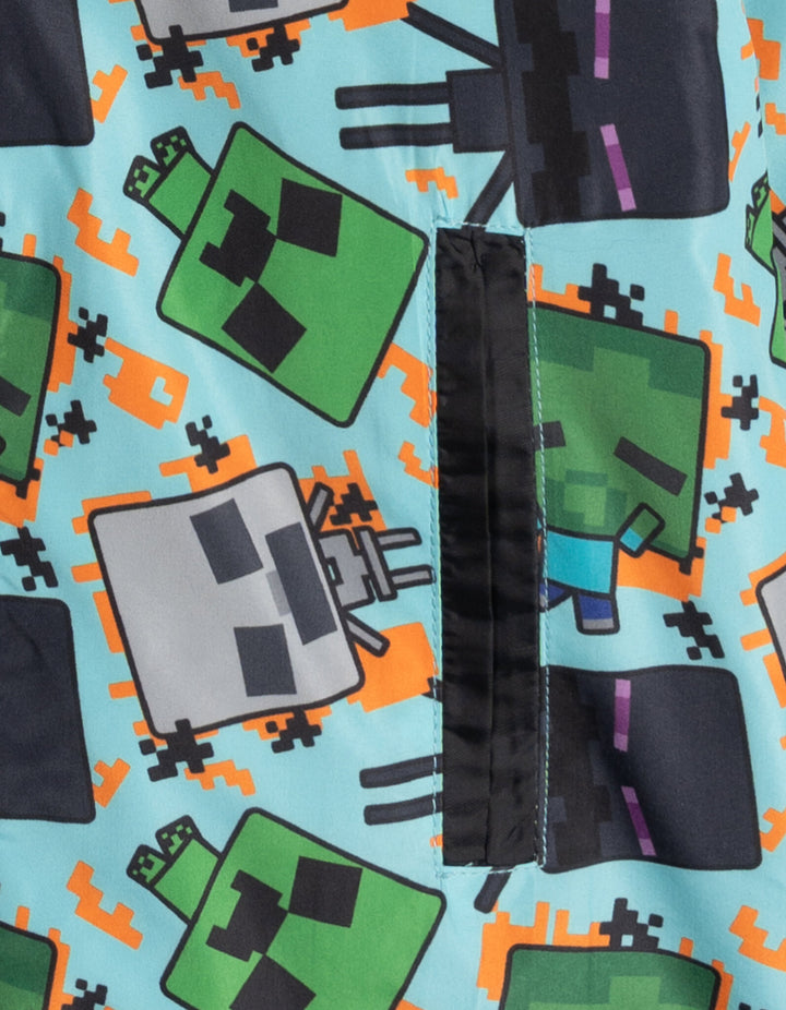 Minecraft Boys' Hooded Zip-Up Rain Jacket Light Blue