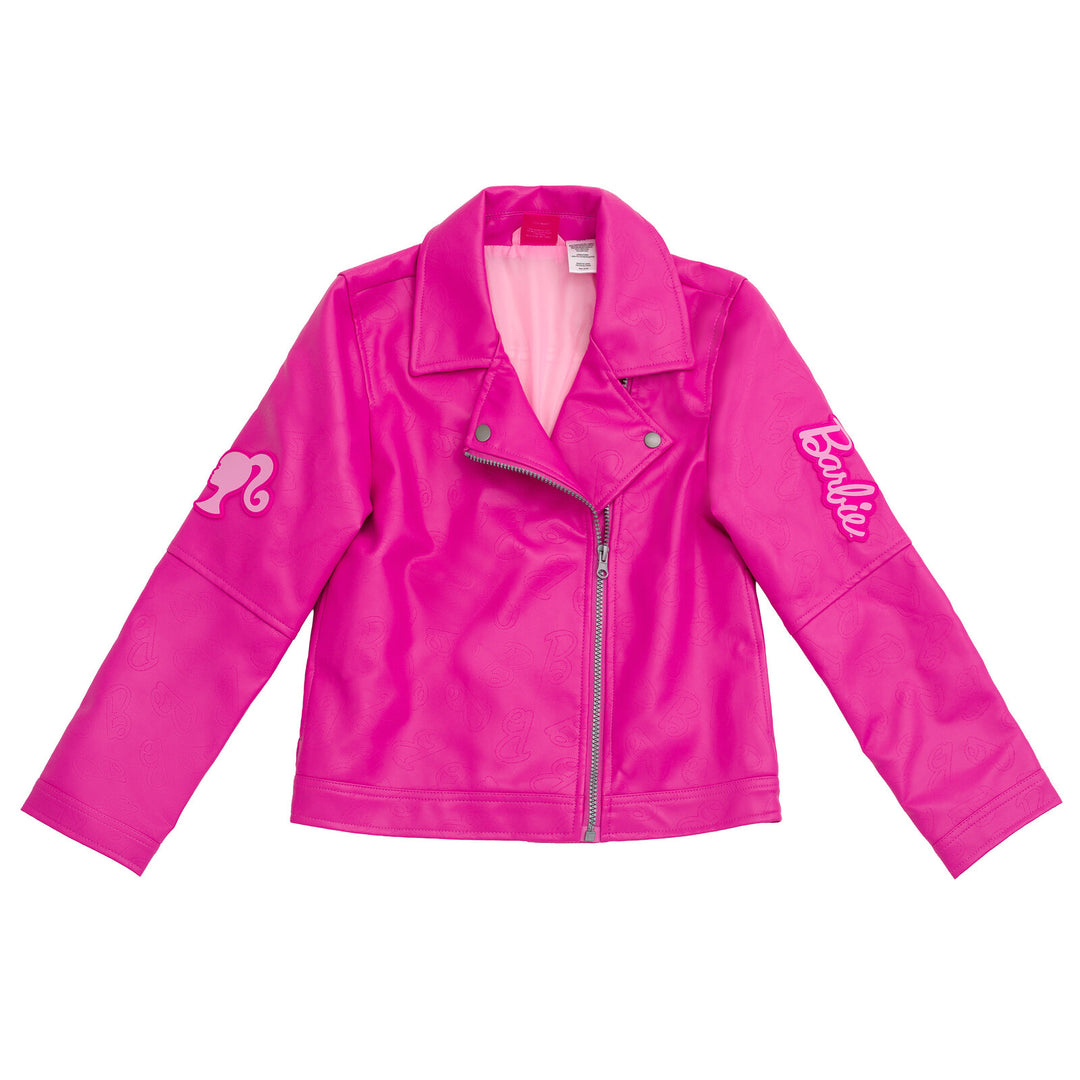 Barbie Girls' Iridescent Zip-Up Leather Jacket Pink