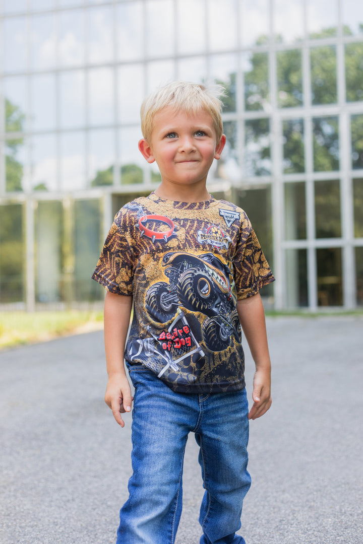 Monster Jam Monster Mutt Boys' Athletic Short Sleeve T-Shirt Brown