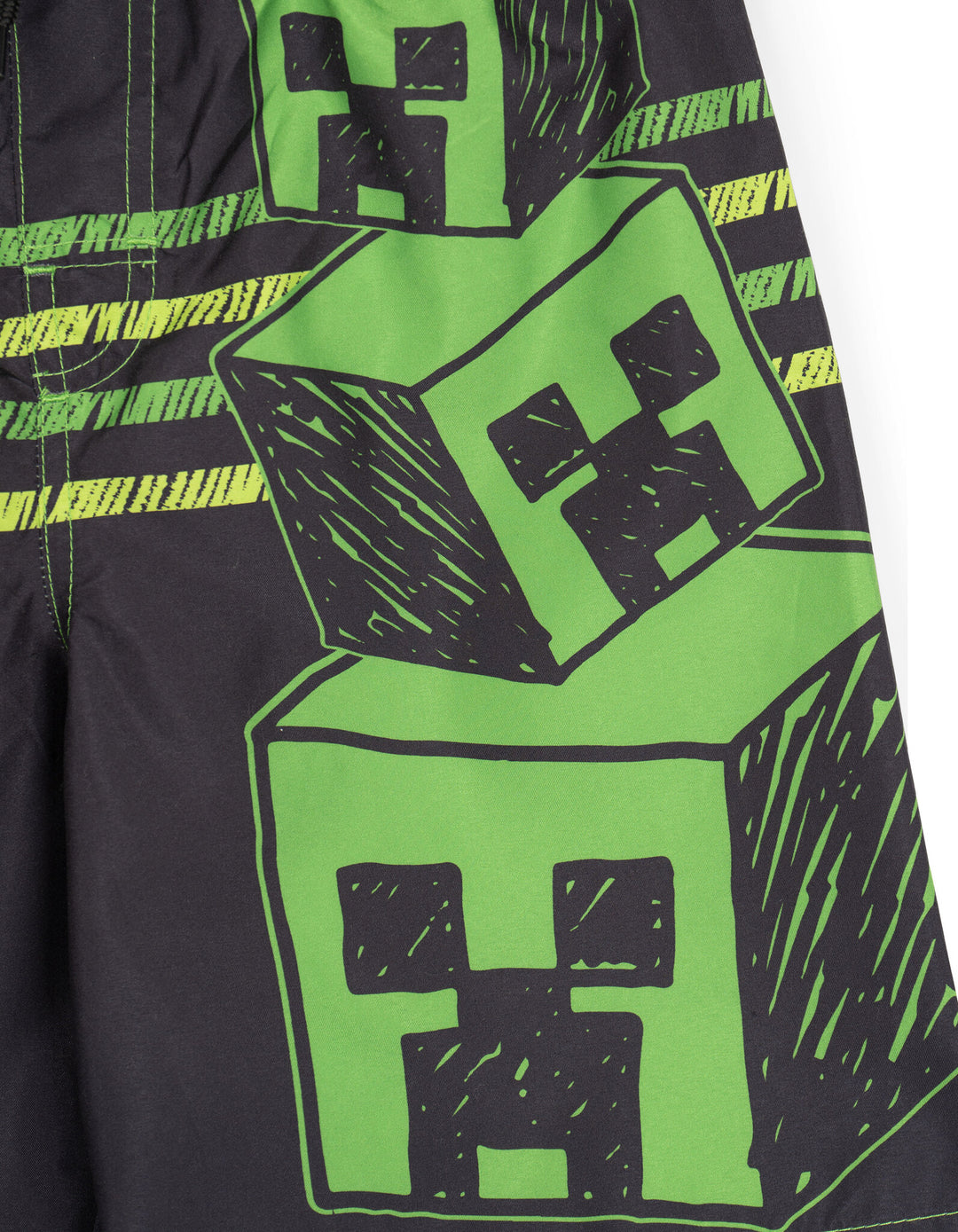 Minecraft Creeper Boys' Swimwear Camp Shirt and Swim Trunks Set Green Black