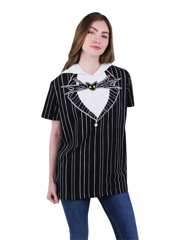 Nightmare Before Christmas Jack Skellington Women's Cosplay Short Sleeve Hooded T-Shirt Black