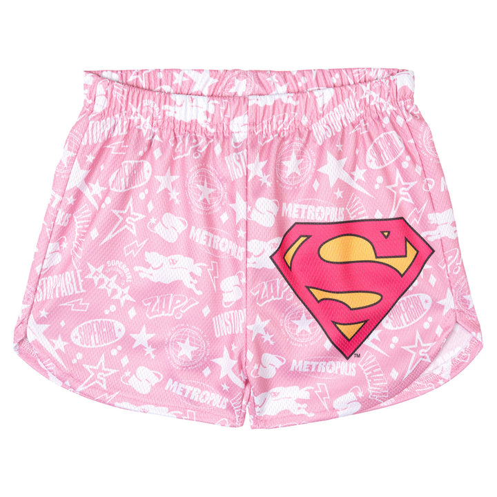 DC Comics Justice League Supergirl Girls' Athletic Tank Top and Shorts Set Krypto Blue Pink