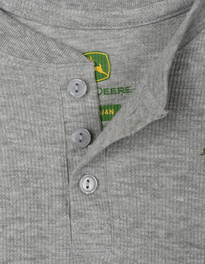 John Deere Boys' Waffle Knit Henley Shirt Athletic Heather Grey