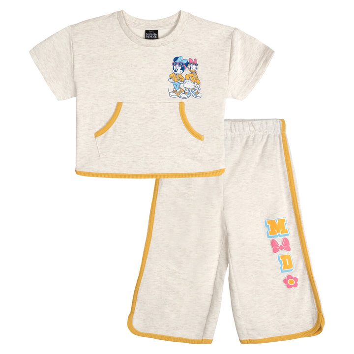 Minnie Mouse Girls' Varsity 2-Piece Tee and Pants Set Oatmeal Daisy