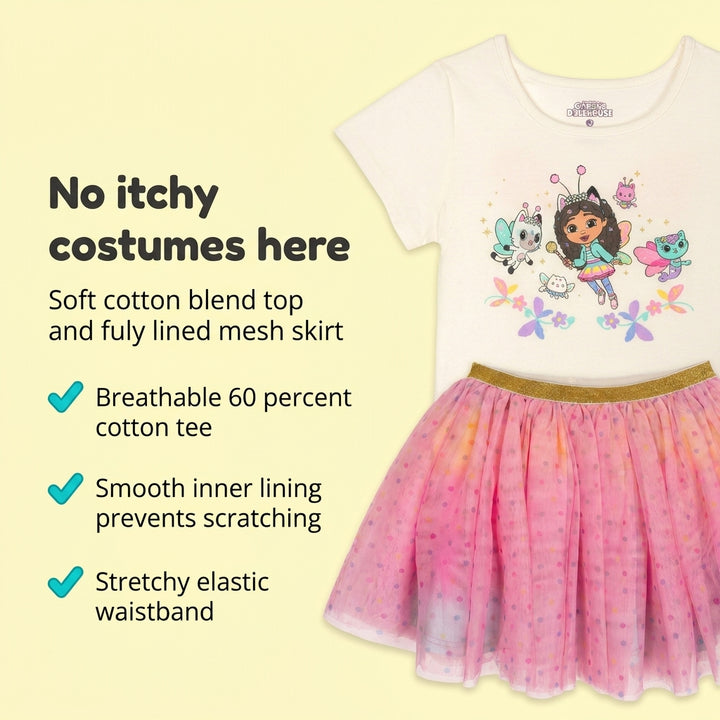 Gabby's Dollhouse T-Shirt and Tutu Skirt Set with Scrunchie Tusk Rainbow Polka