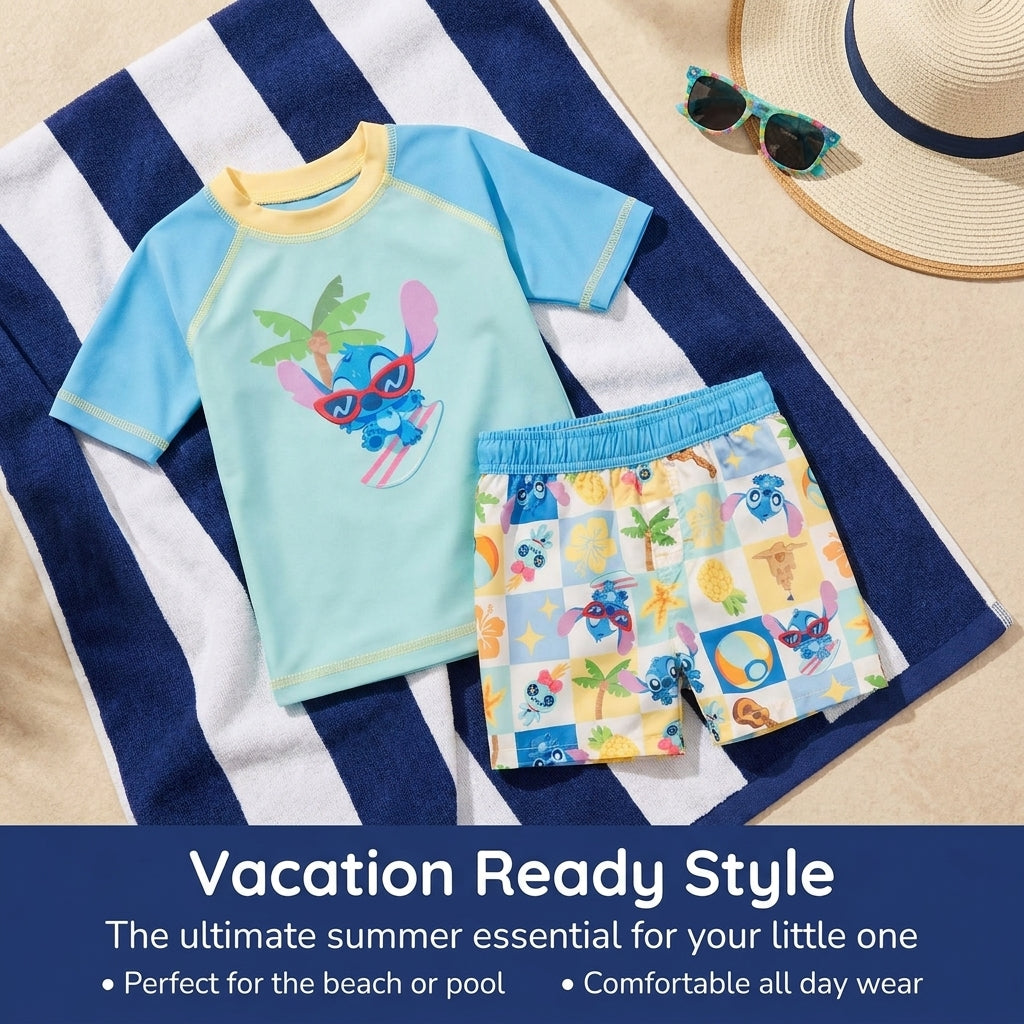 Lilo & Stitch Swimwear 2-Piece Rash Guard and Swim Trunks Set Aqua Scrump