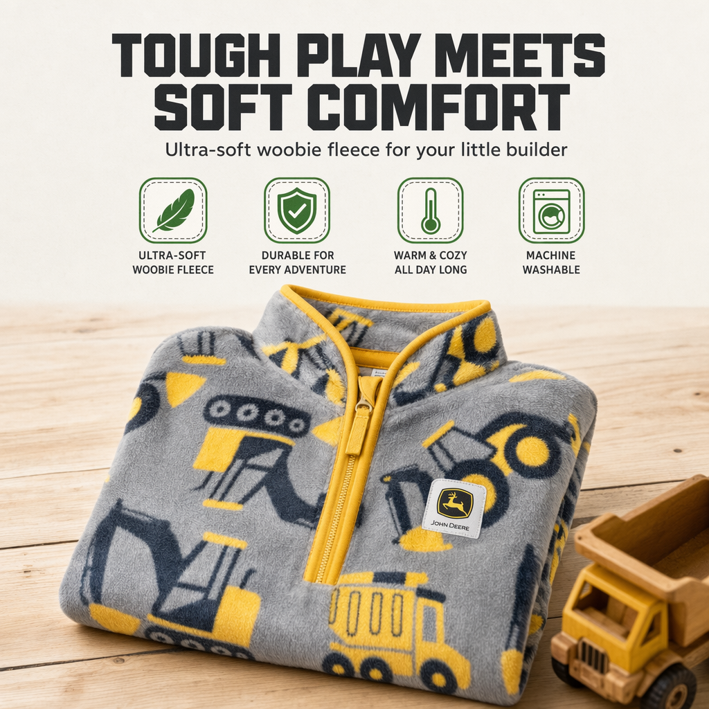John Deere Boys' Fleece Quarter-Zip Sweatshirt Cool Gray Yellow