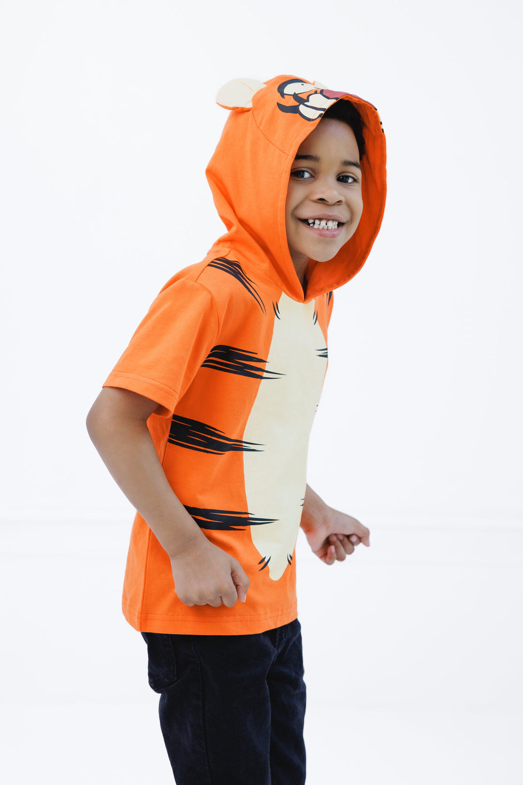 Disney Winnie the Pooh Tigger Boys' Cosplay Short Sleeve Hooded T-Shirt Orange Black