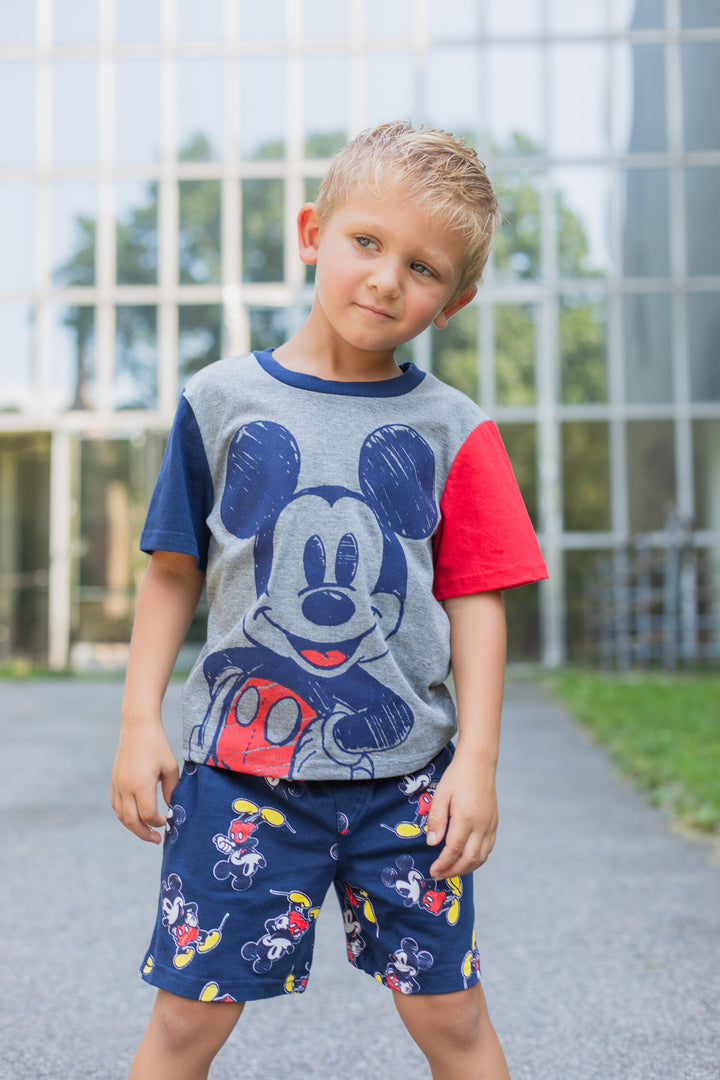 Disney Mickey Mouse Boys' T-Shirt and French Terry Shorts Set Grey Navy Red