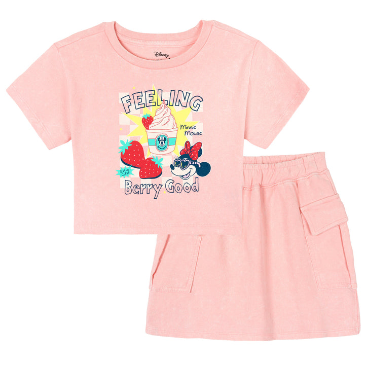 Minnie Mouse Girls' 2-Piece Mineral Wash Tee and Skort Set Pink