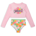 Minecraft Girls' Cropped 2-Piece Rash Guard and Bikini Set Creeper Pink Green