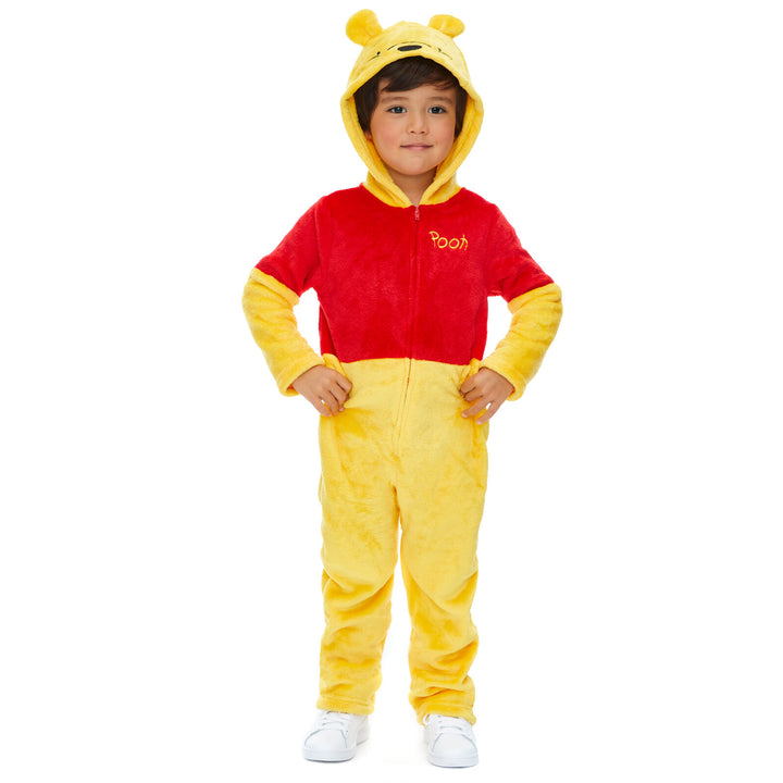 Disney Winnie the Pooh Matching Family Cosplay Hooded One Piece Pajamas Yellow Red