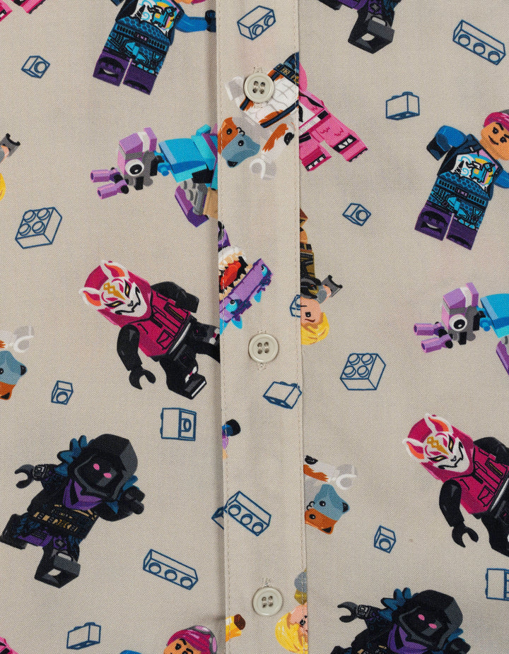 LEGO Fortnite Men's Short Sleeve Button Down Shirt Cool Gray