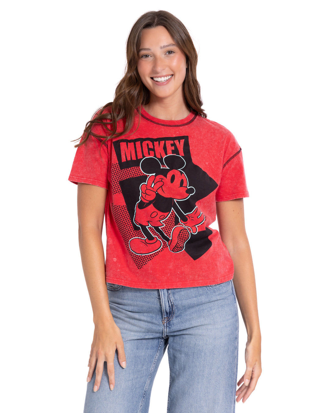 Disney Mickey Mouse Women's Short Sleeve T-Shirt Red Peace