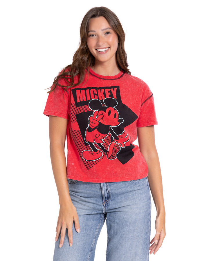 Disney Mickey Mouse Women's Short Sleeve T-Shirt Red Peace