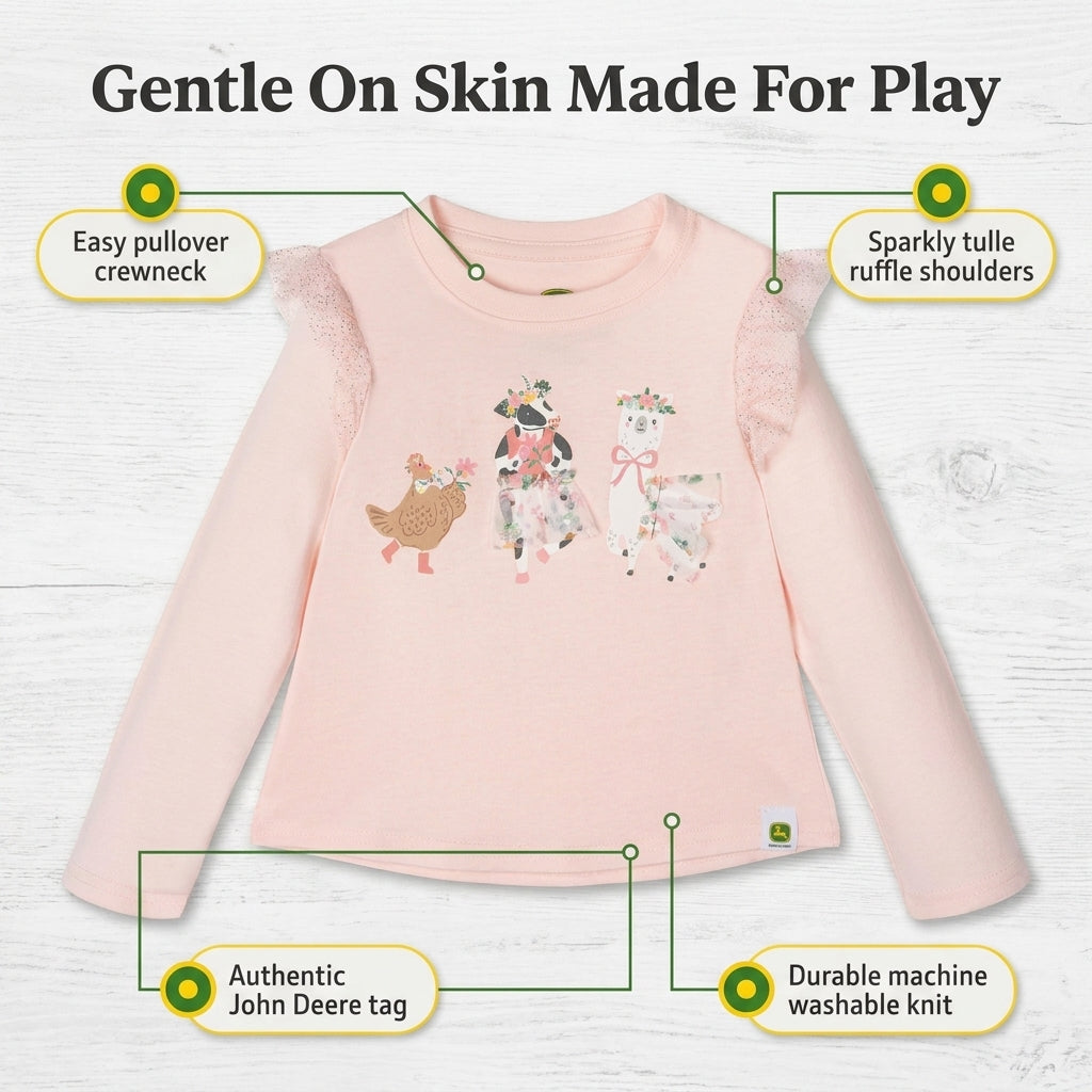 John Deere Girls' Long Sleeve T-Shirt Blush Pink