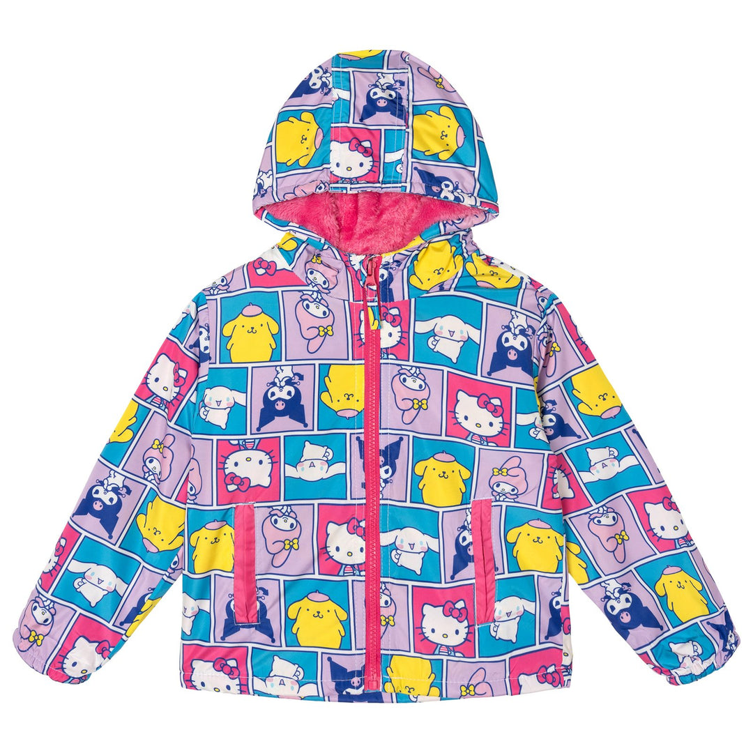 Hello Kitty Girls' Fleece Lined Hooded Windbreaker Jacket Pink Multi Patchwork