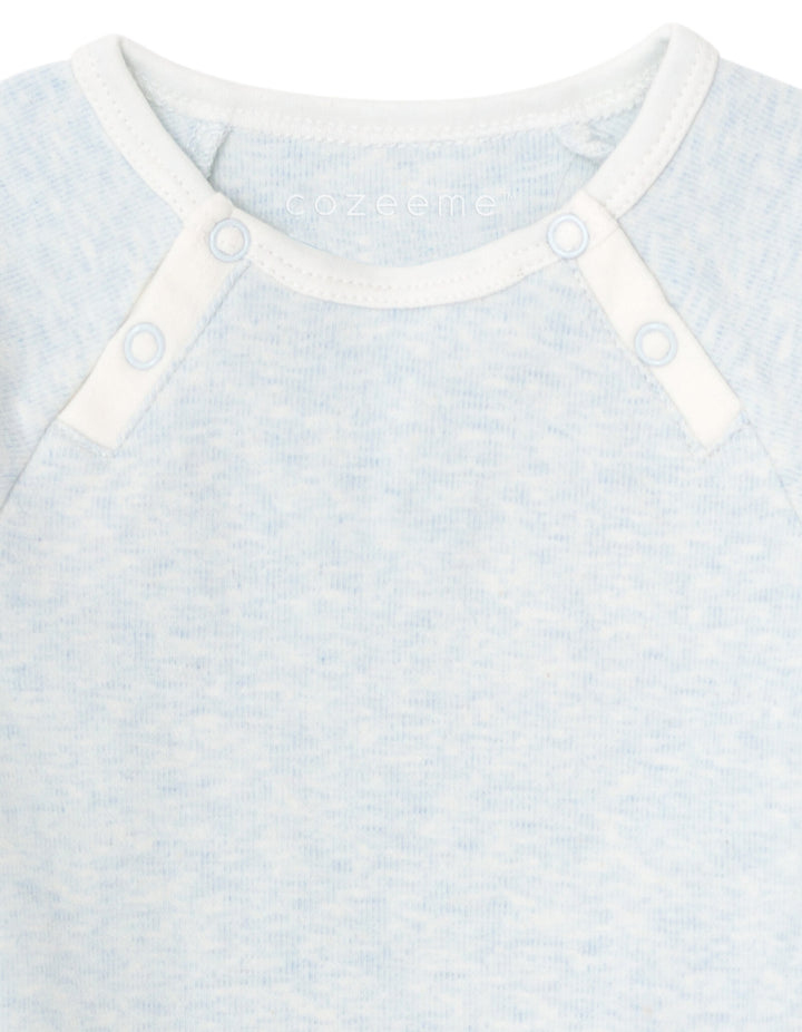 Cozeeme Baby Boy or Girl Footed Sleep N Play Heather Light Blue