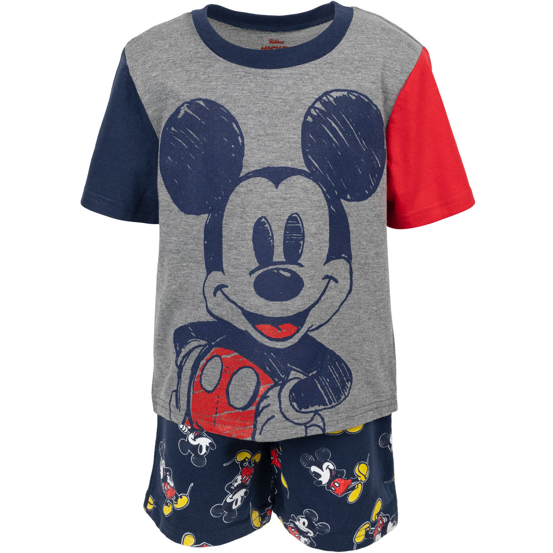 Disney Mickey Mouse Boys' T-Shirt and French Terry Shorts Set Grey Navy Red