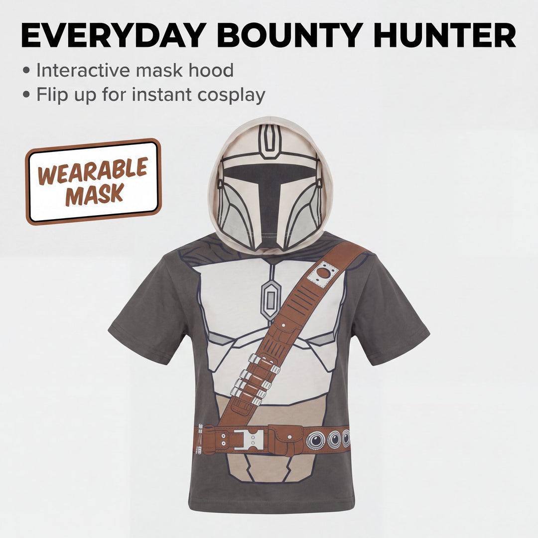 Star Wars The Mandalorian Boys' Cosplay Hooded T-Shirt Grey