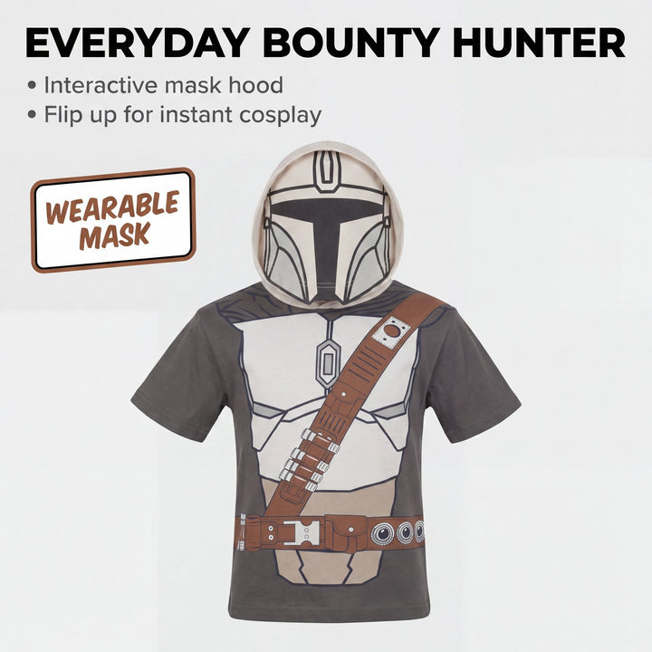 Star Wars The Mandalorian Boys' Cosplay Hooded T-Shirt Grey