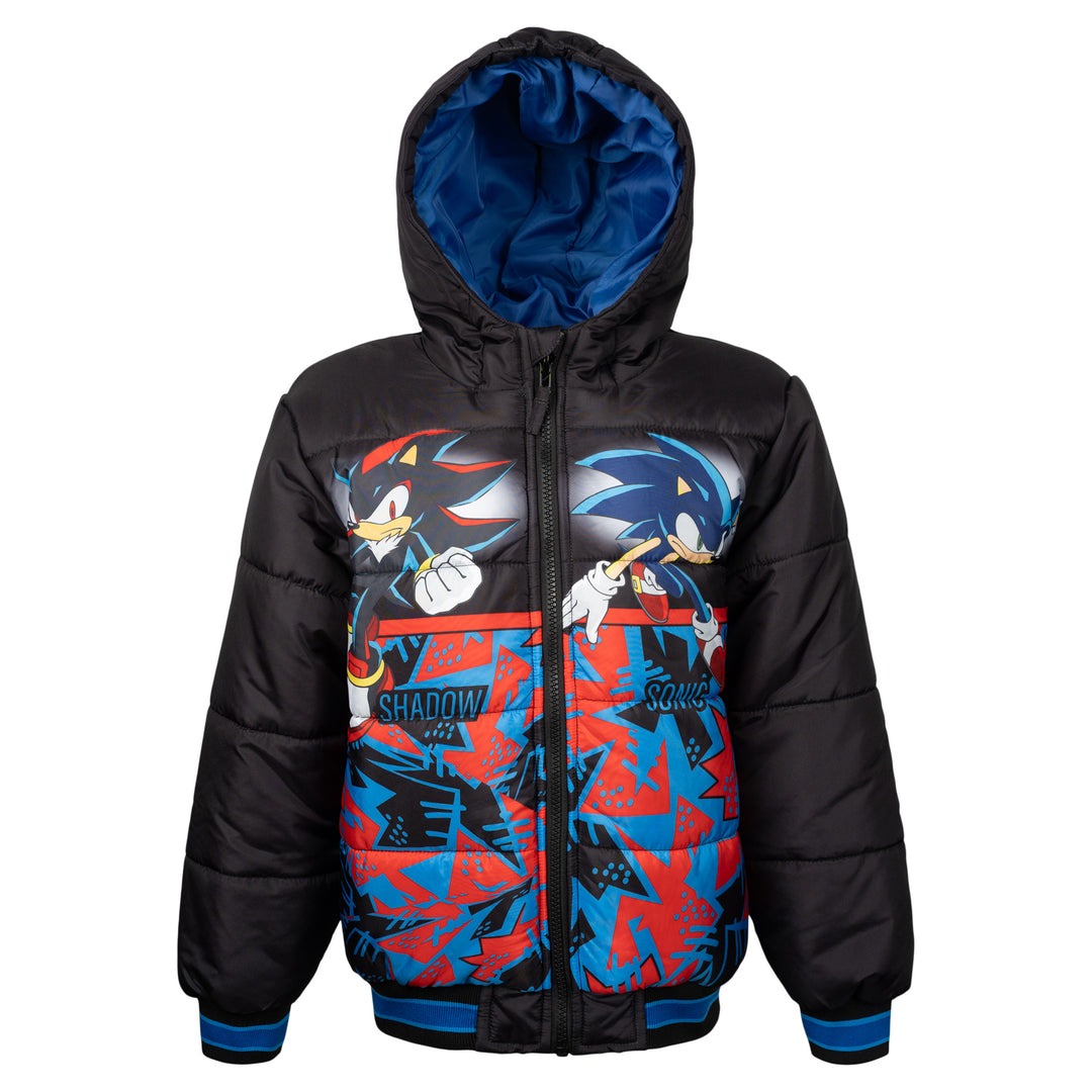 SEGA Sonic the Hedgehog Boys' Hooded Puffer Jacket Shadow Black