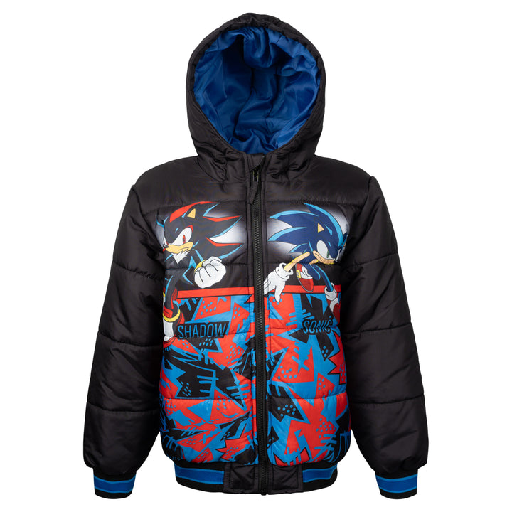 SEGA Sonic the Hedgehog Boys' Hooded Puffer Jacket Shadow Black
